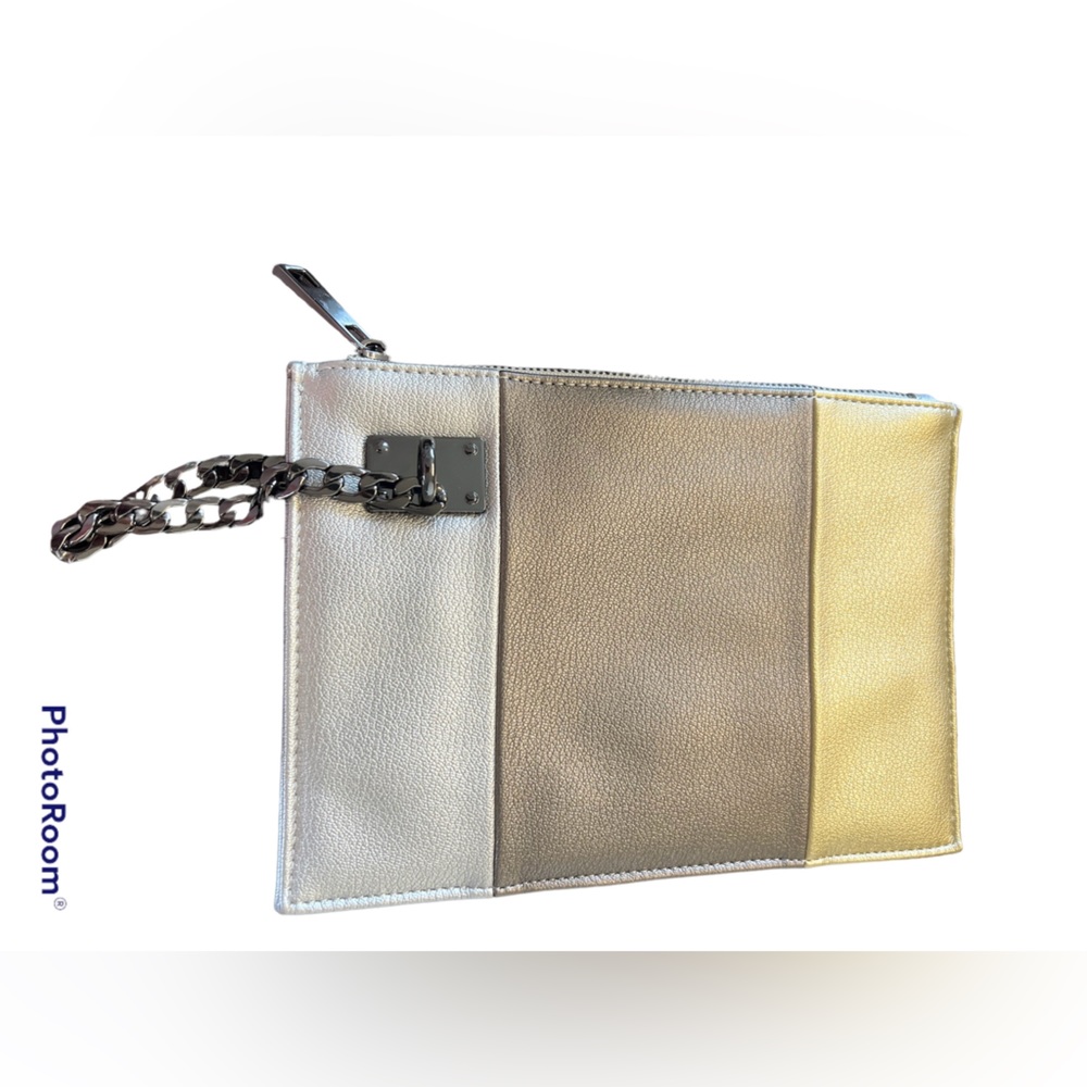 Sondra Roberts Squared three metallic tone with chain strap clutch/ wristlet